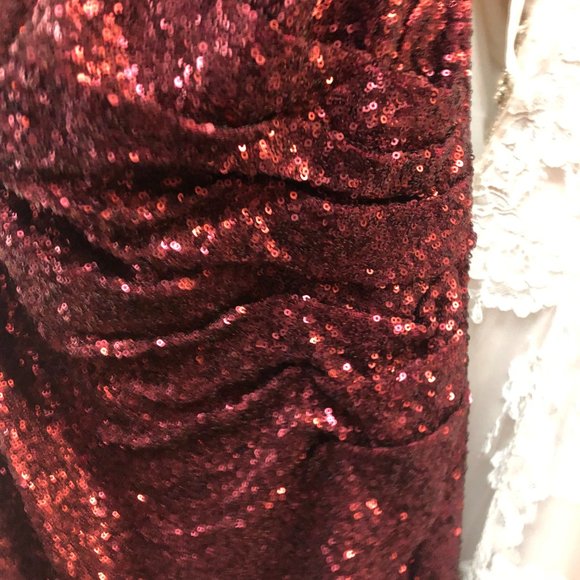 New Burgundy Sequin Sorella Vita Bridesmaid Dress, Formal Maroon Maxi Sz 10 $599 - Picture 5 of 8
